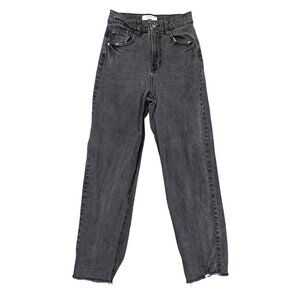 Ardene Raw Hem‎ High Rise Baggy Jeans in Faded Black Distressed Wash Size 3